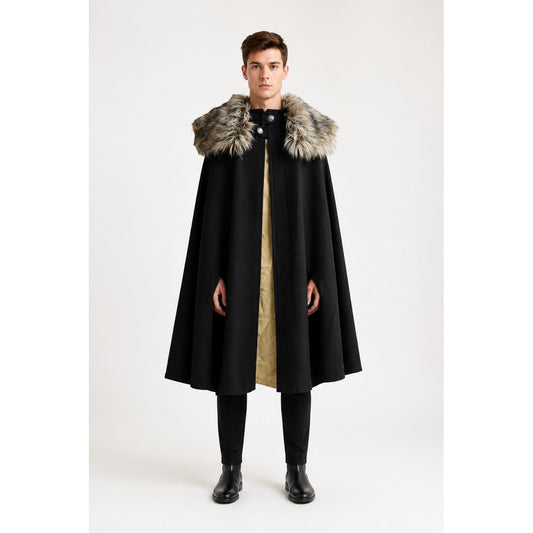 Long Cloak with Fur Collar and Buttons main product view