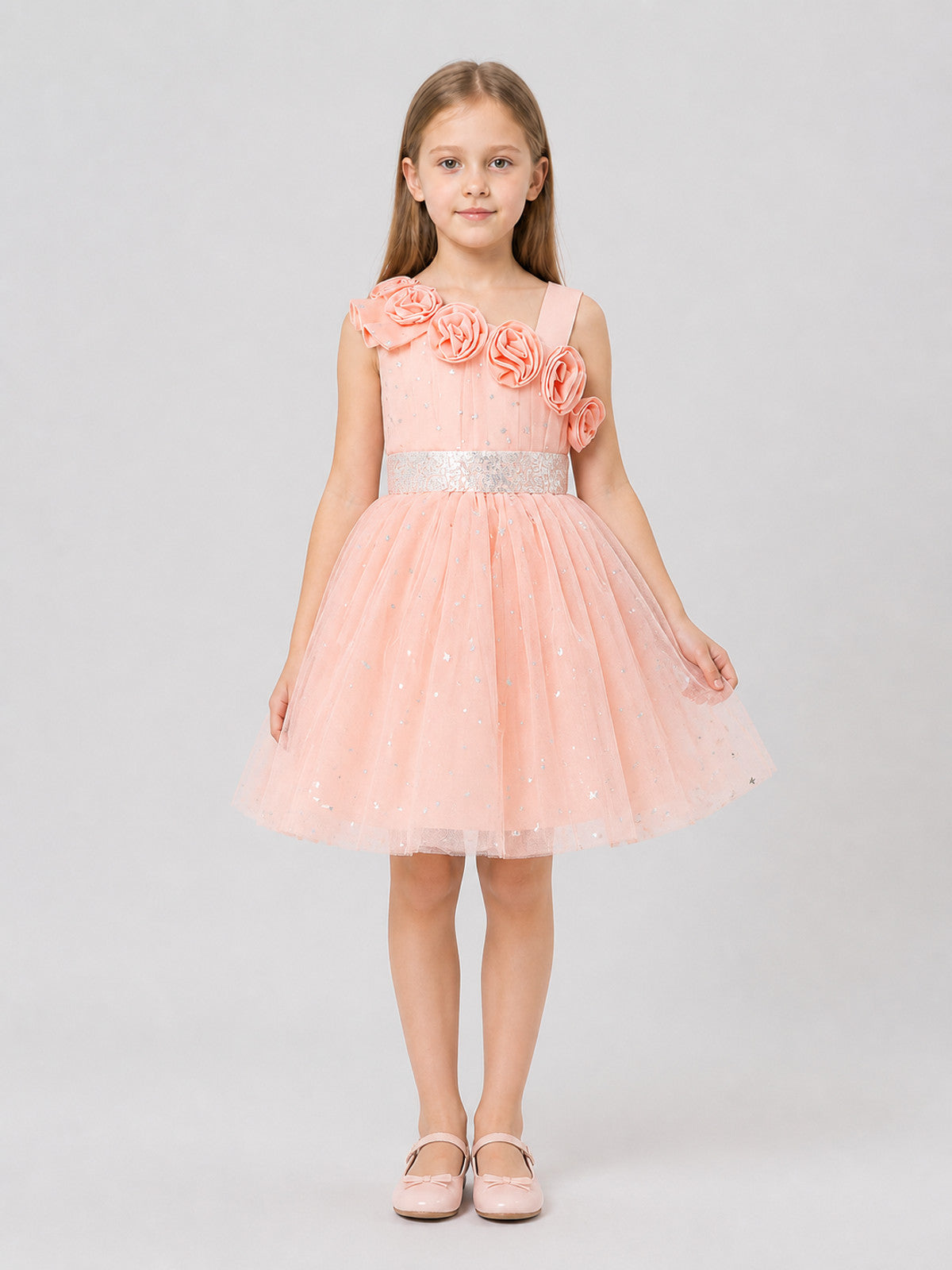 Tulle Princess Dress with Roses and Sequins on-model view