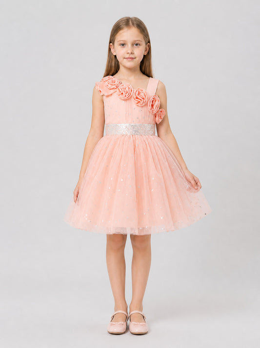 Tulle Princess Dress with Roses and Sequins on-model view
