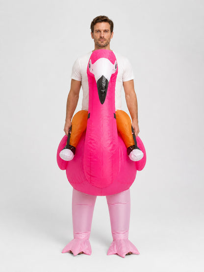 Inflatable Flamingo Costume with Fan front view