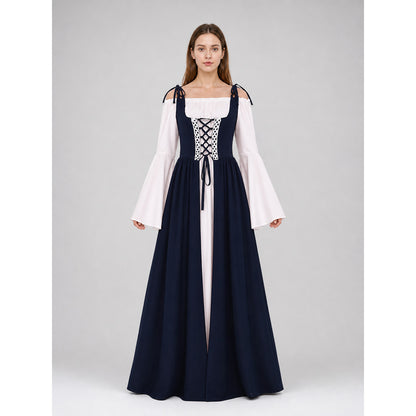Renaissance-style dress with corset lacing and wide sleeves