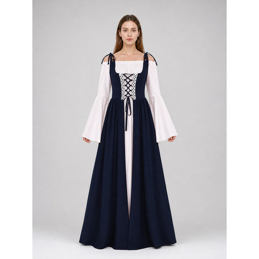 Renaissance-style dress with corset lacing and wide sleeves