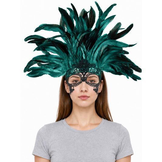 Carnival Feather and Mask Headpiece front view