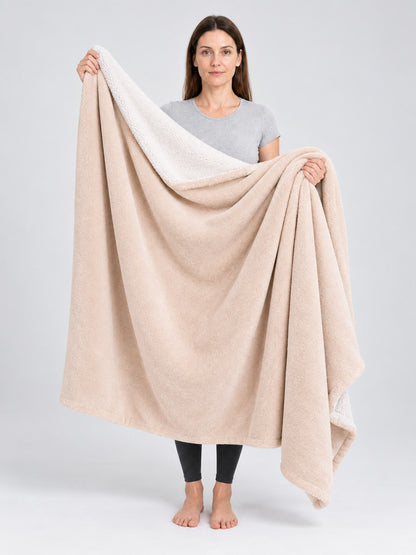 Two-Layer Reversible Flannel and Sherpa Blanket, Beige