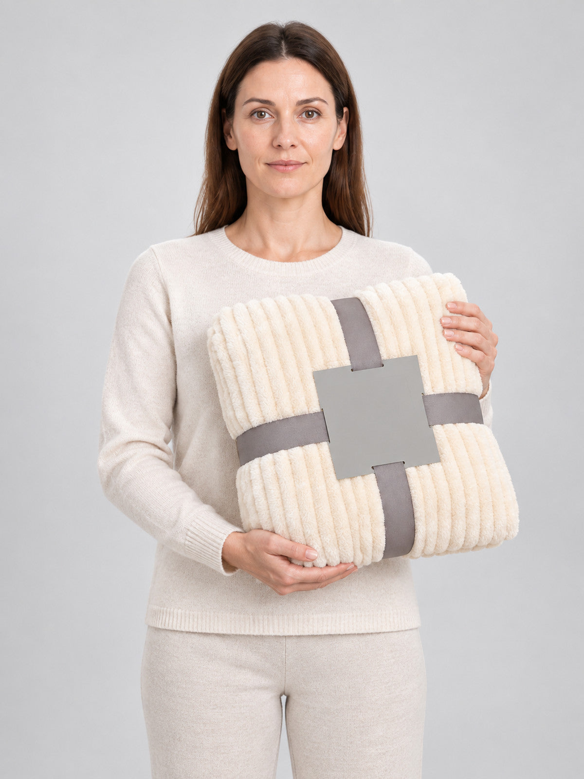 Ivory Fleece Blanket with Embossed Waves