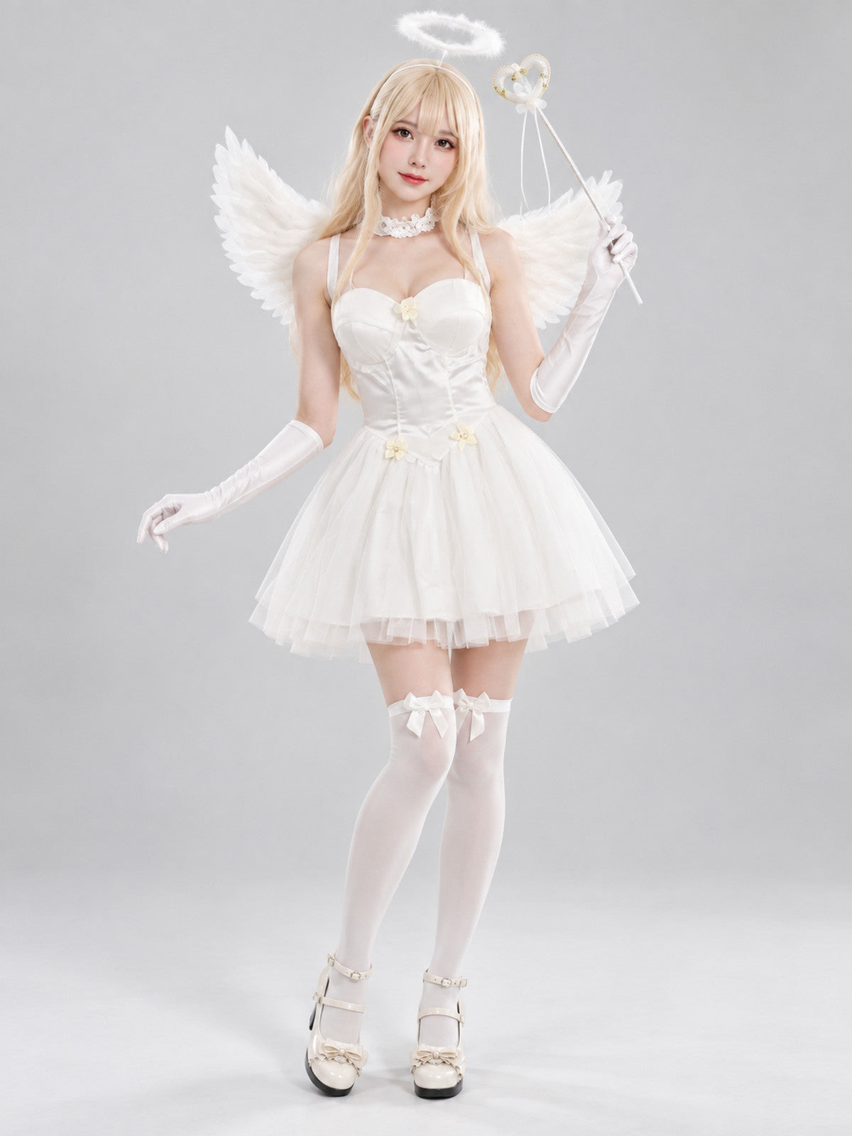 White Angel Carnival Costume with Wings and Halo