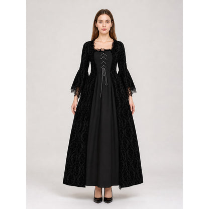 Historical Gothic Floor-Length Lace Dress front view