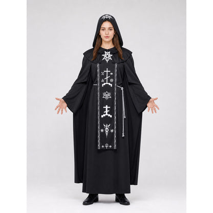 Black Gothic Hooded Robe for Cosplay on-model view