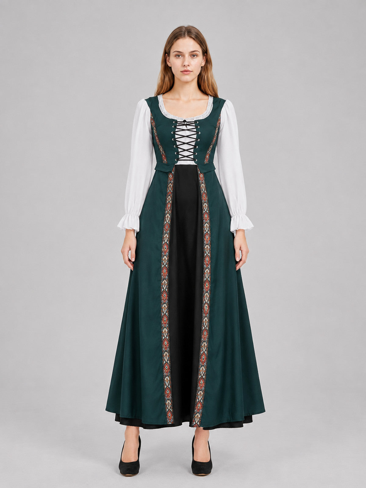 Long Medieval Lace-Up Dress on-model view