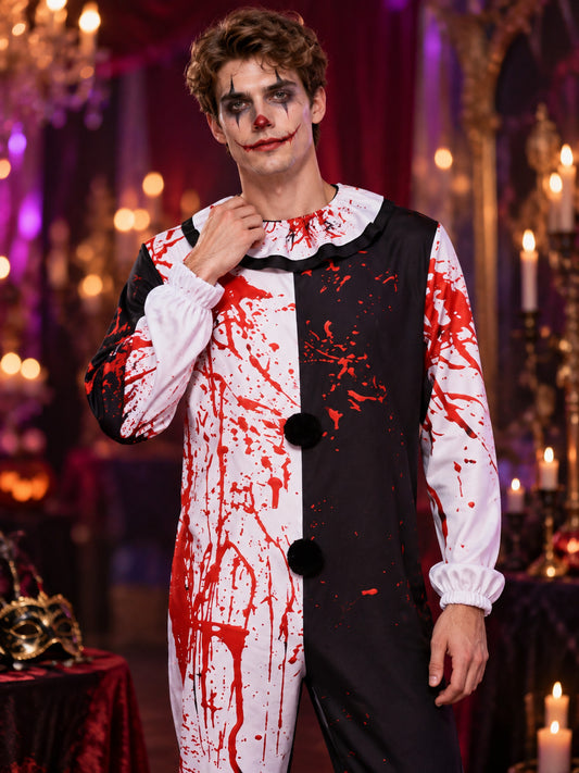 Clown Costume Jumpsuit Black and White with Blood Spots