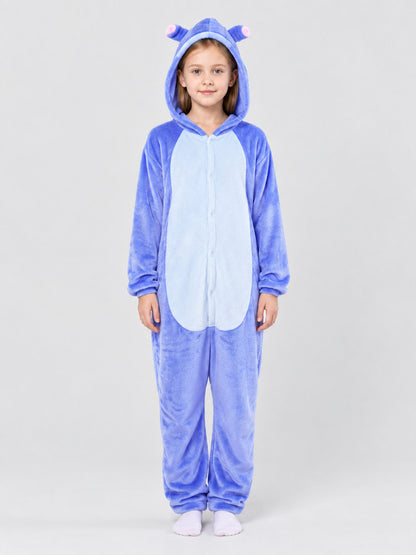 Hooded Pajama Jumpsuit with Elephant Graphic