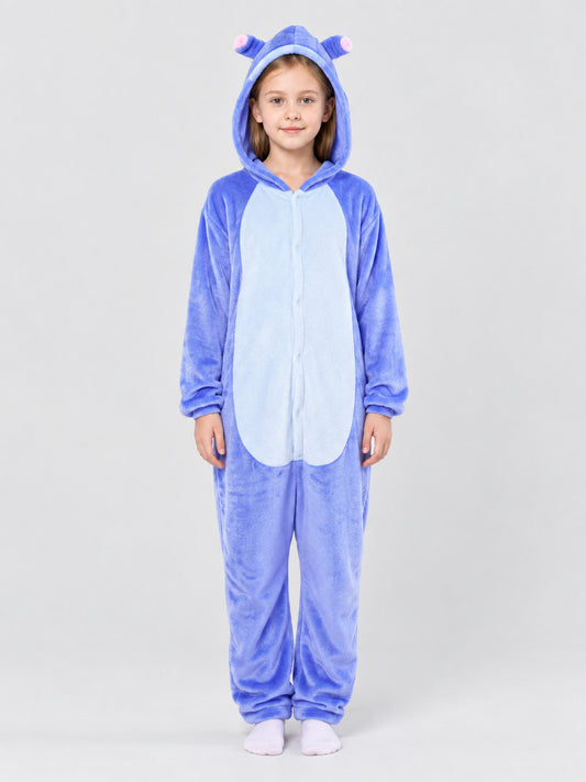 Hooded Pajama Jumpsuit with Elephant Graphic