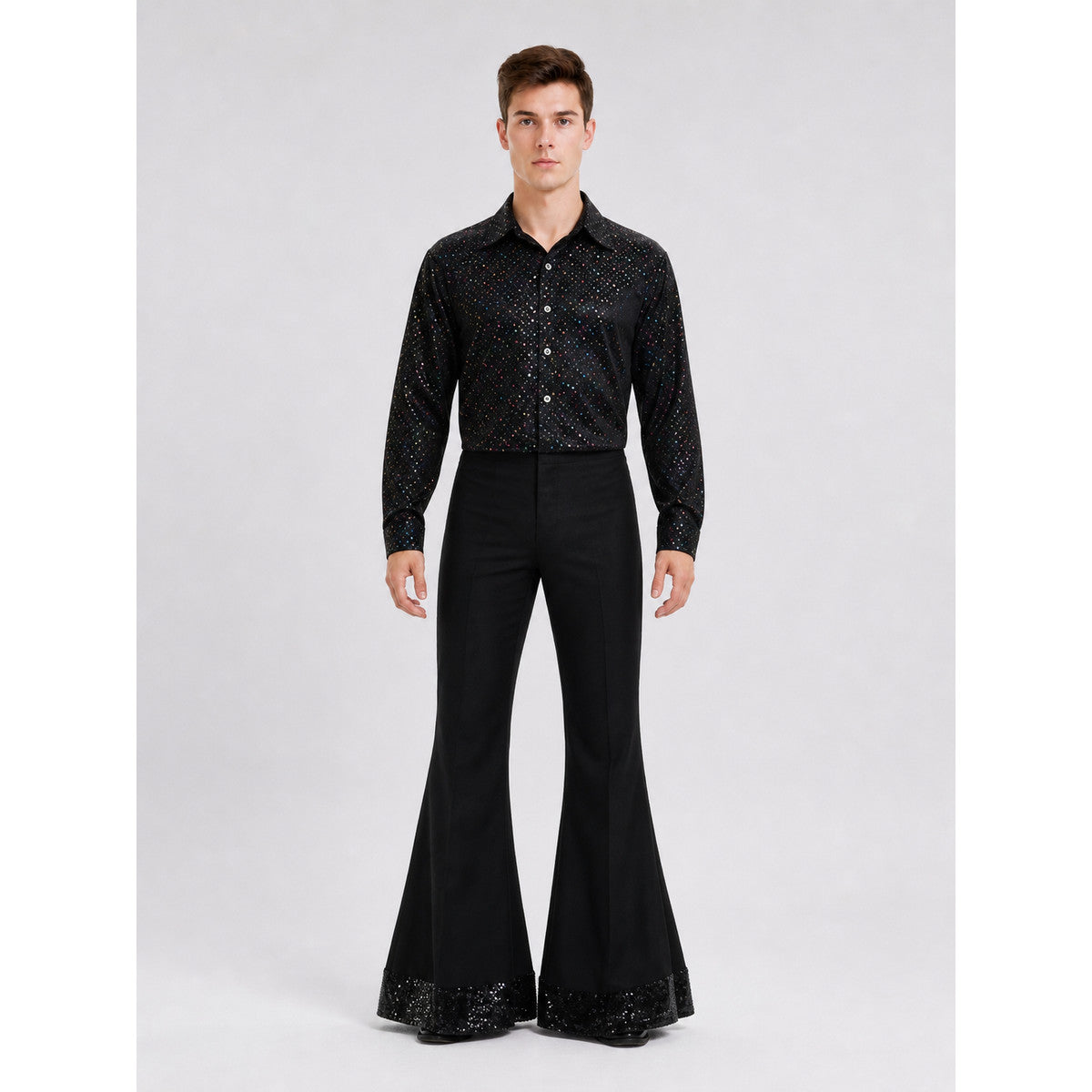 Retro 1970s Disco Costume with Shirt and Pants front view