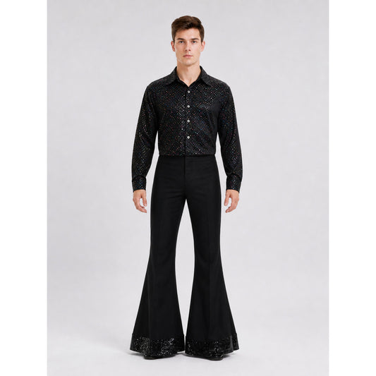Retro 1970s Disco Costume with Shirt and Pants front view