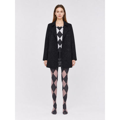 Costume Set with Coat, Blouse, Skirt, and Diamond-Pattern Knee-High Socks front view