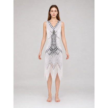 1920s-Style Sequin Fringe Dress front view