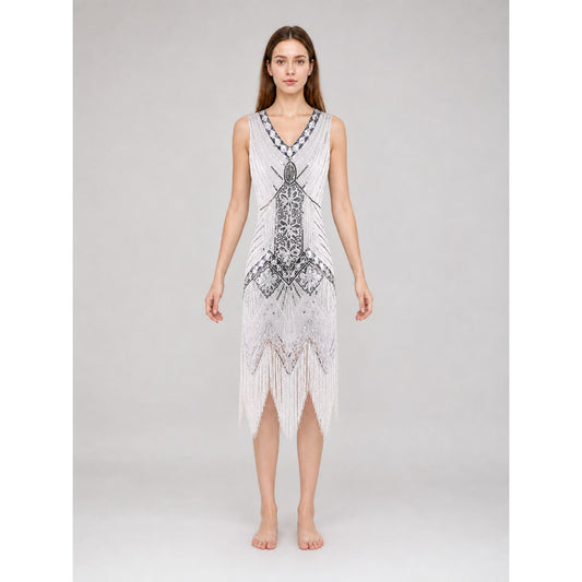 1920s-Style Sequin Fringe Dress front view