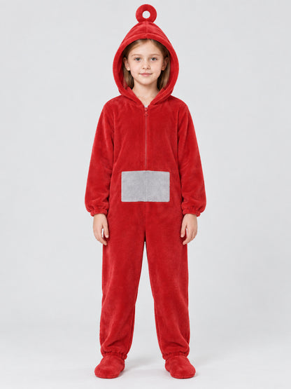 Red insulated flannel hooded jumpsuit pajama