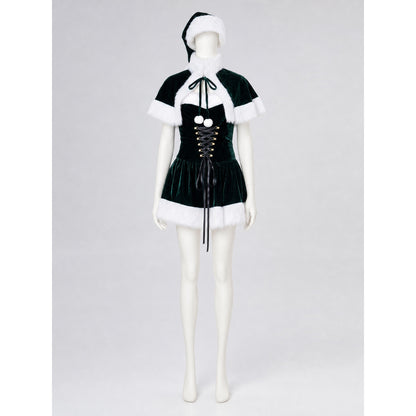 Retro Costume: Christmas-Style Dress with Cape on-model view