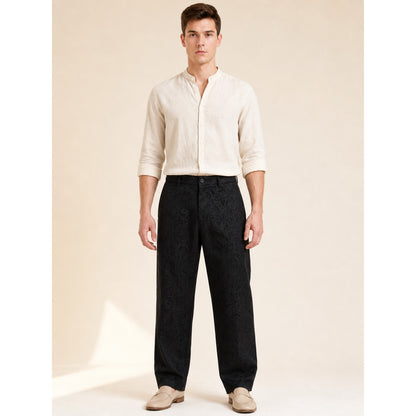 Men's Black Straight-Leg Jacquard Pants on-model front view