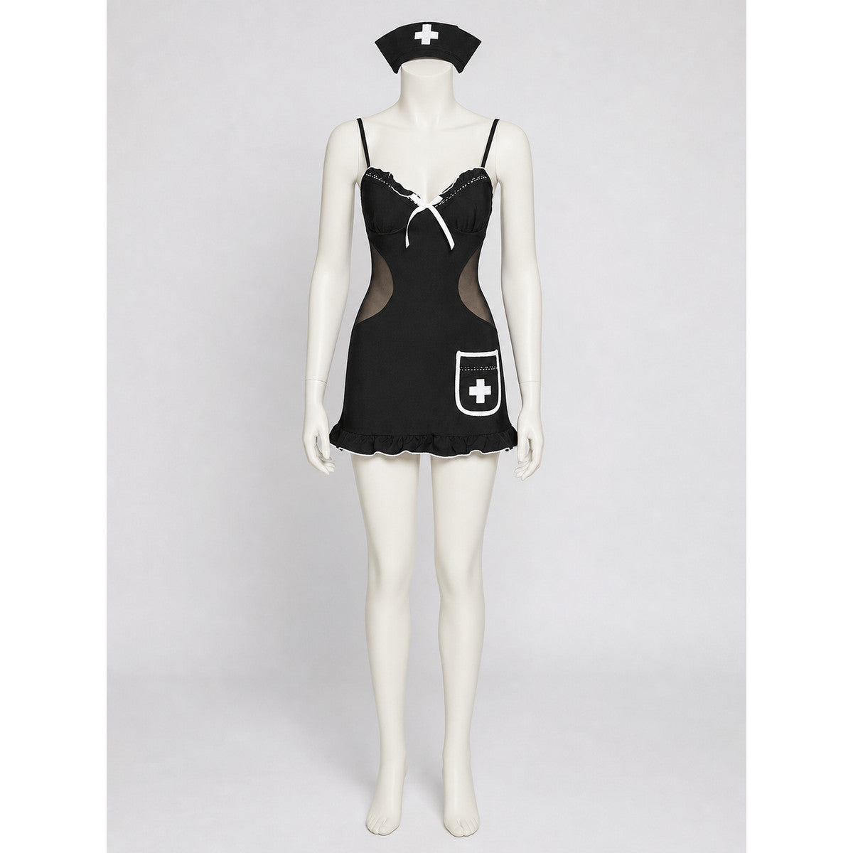 Nurse Costume with Mesh, Bow, and Ruffles
