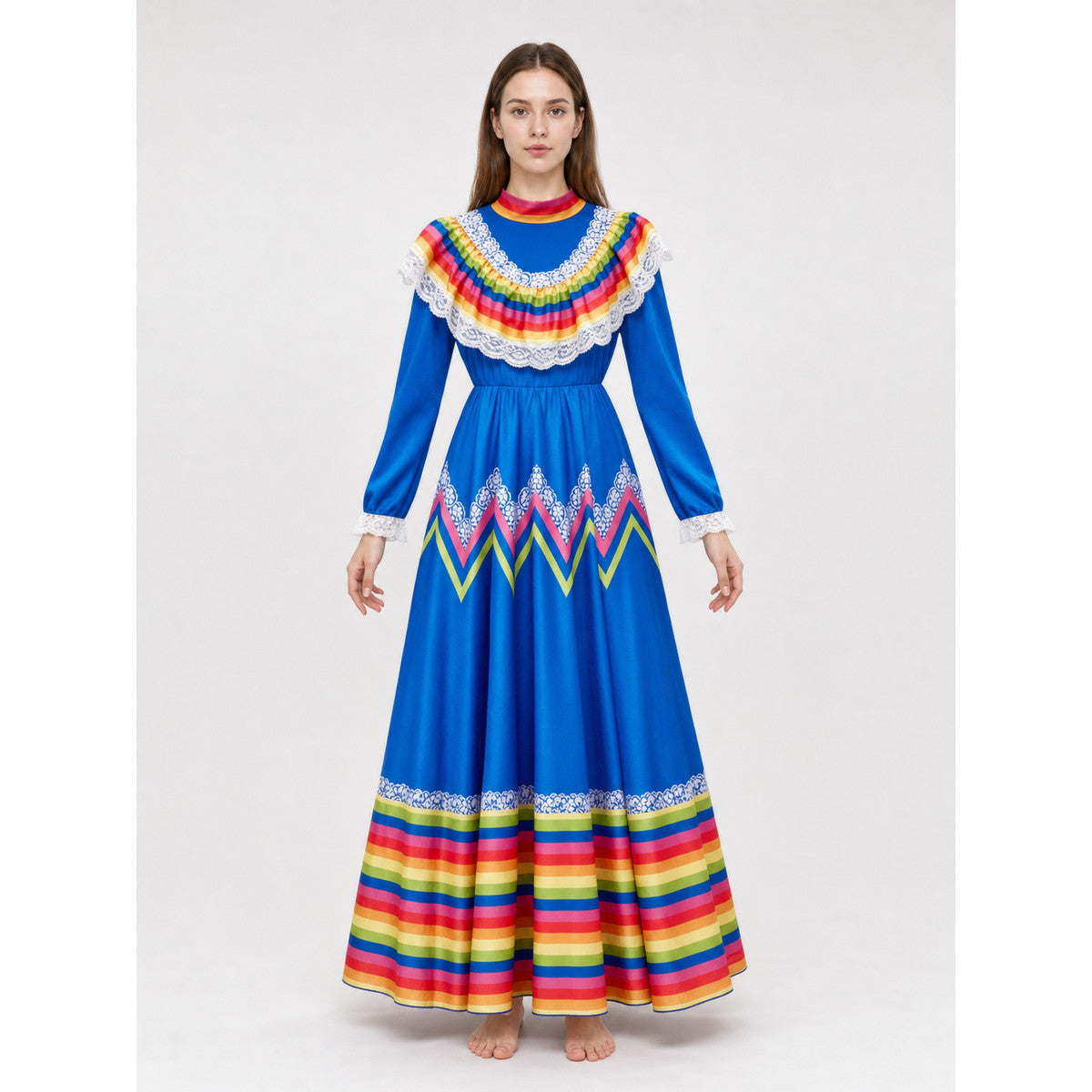 Mexican Stage Dress with a Full Skirt front view