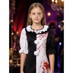 Terrifier Women's Bloody Clown Costume Dress, Black White Ruffle Long Sleeve