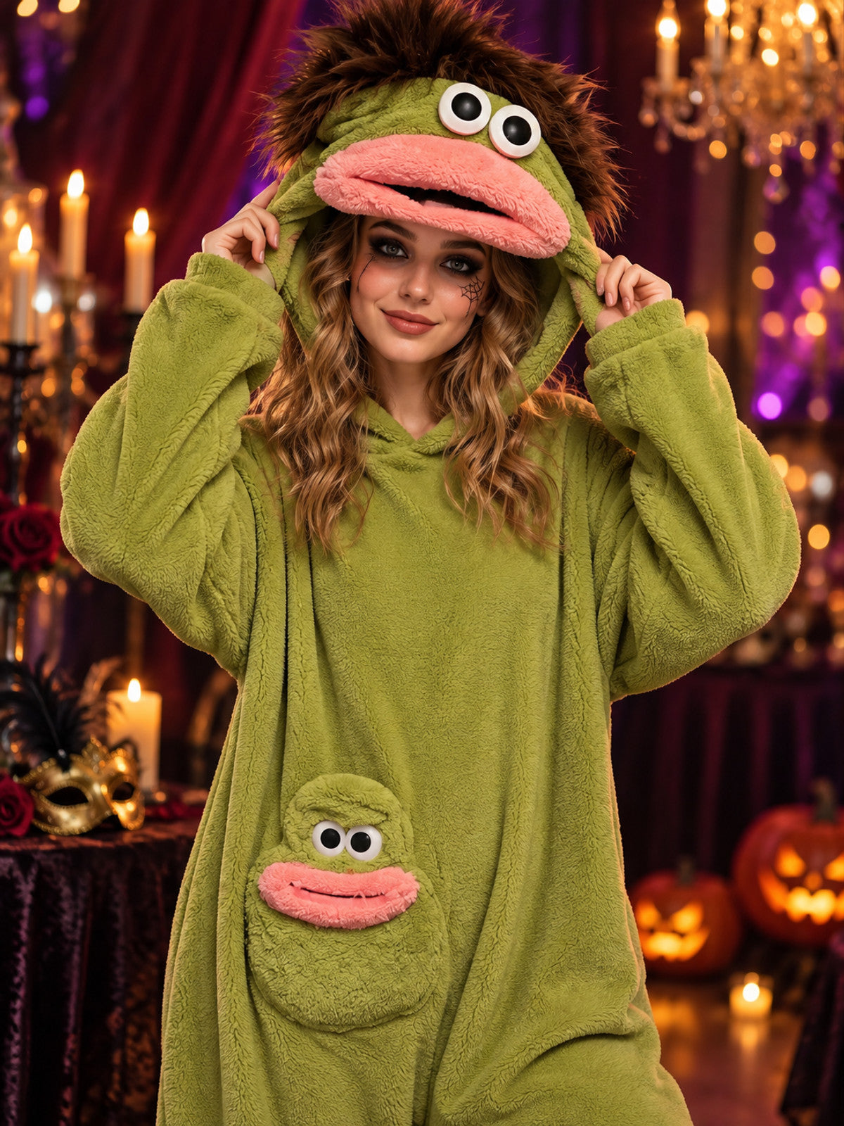 Insulated Olive Green Cartoon Pajama Jumpsuit