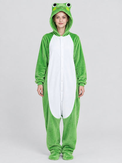 Green Pajama Jumpsuit with Frog Hood