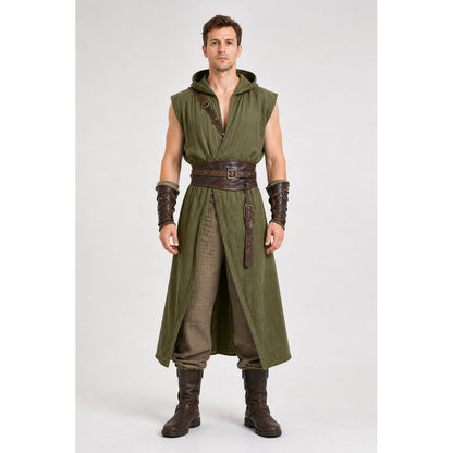 Long Sleeveless Hooded Tunic, Olive main product view