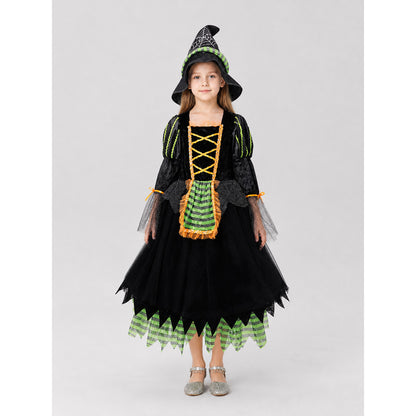 Children's Witch Costume with Striped Skirt and Hat