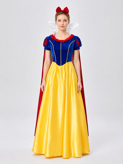 Snow White Costume with Red Bow and Cape on-model view
