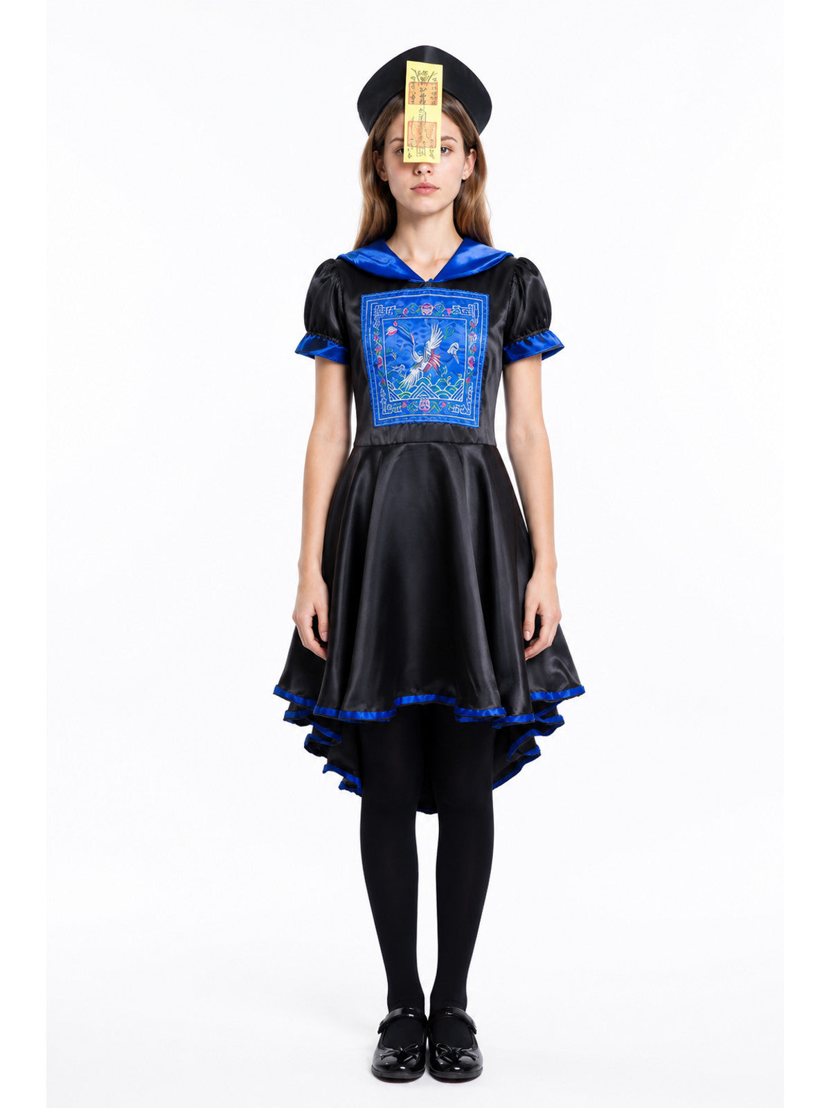 Halloween dress with a tiered skirt and blue decoration main product view