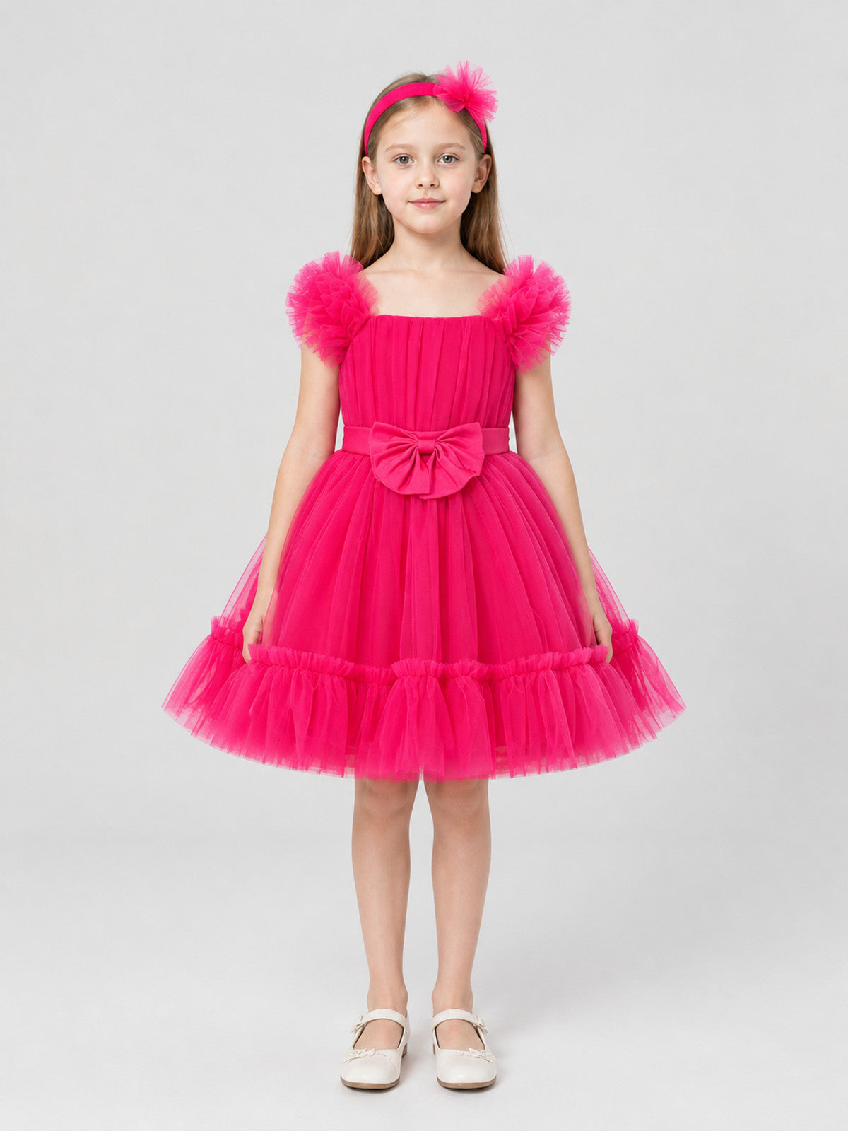 Dressy Layered Dress with Bow, Pink on-model view
