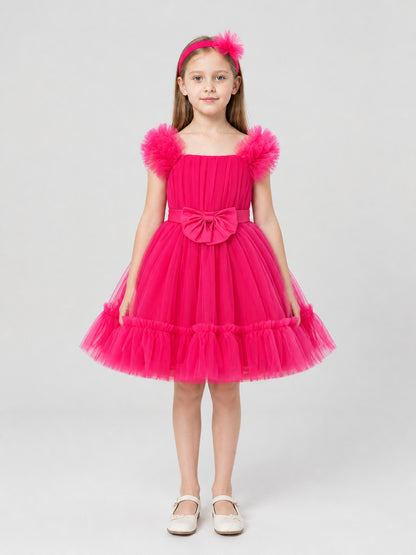Dressy Layered Dress with Bow, Pink on-model view