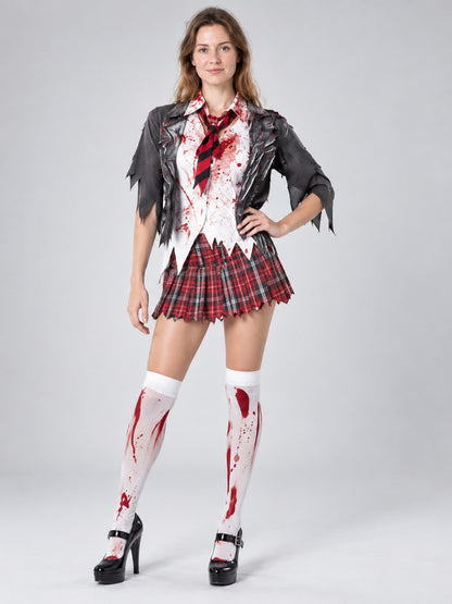 Vampire Costume with Plaid Skirt and Tie