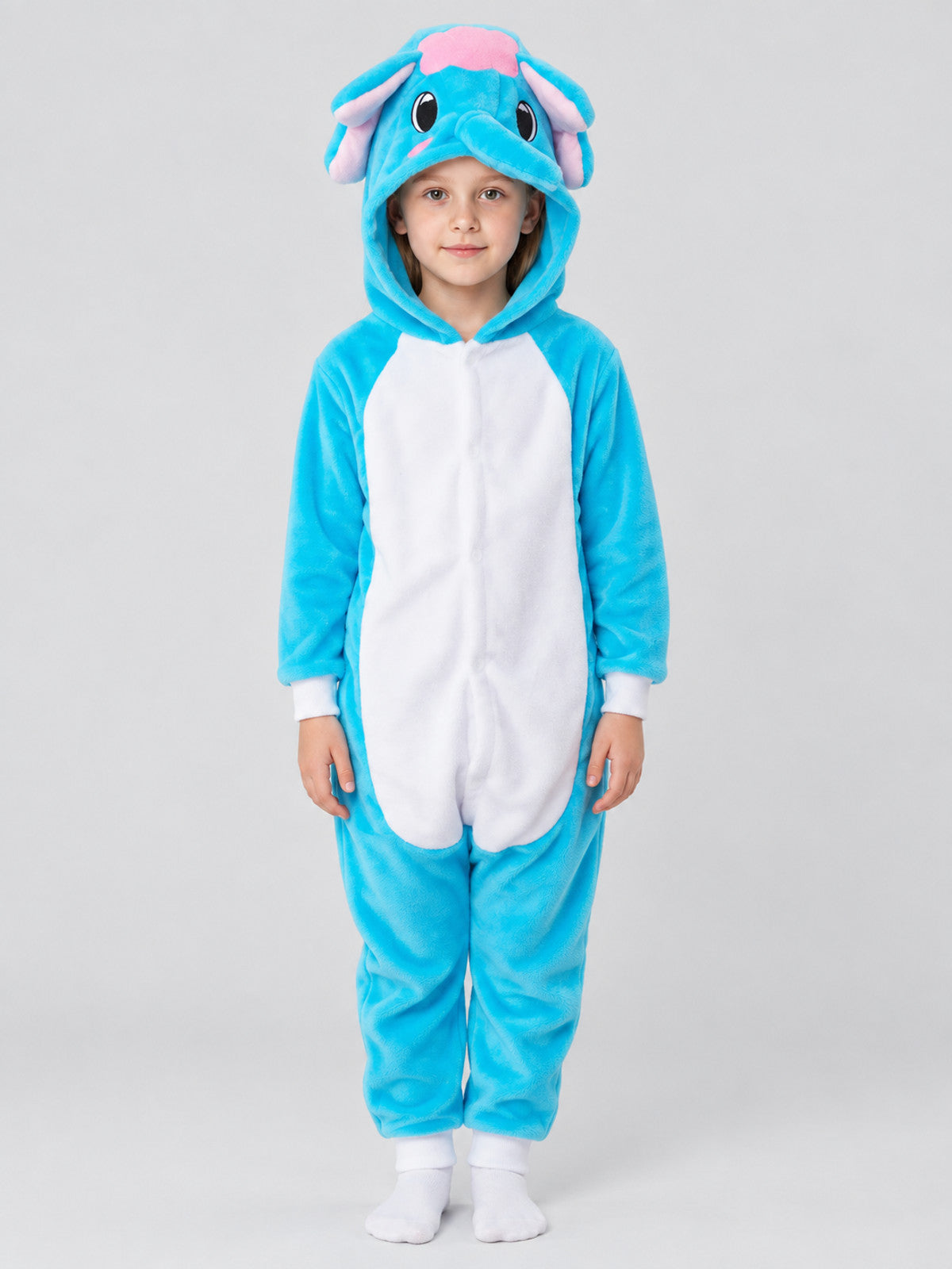 Blue Pajama Jumpsuit with Elephant Hood