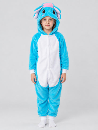 Blue Pajama Jumpsuit with Elephant Hood