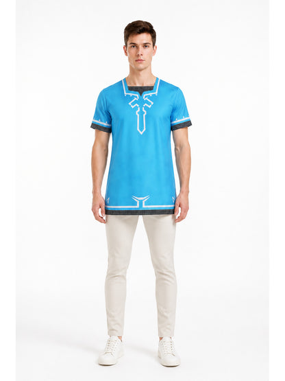 Dress with Short Sleeves and Geometric Pattern