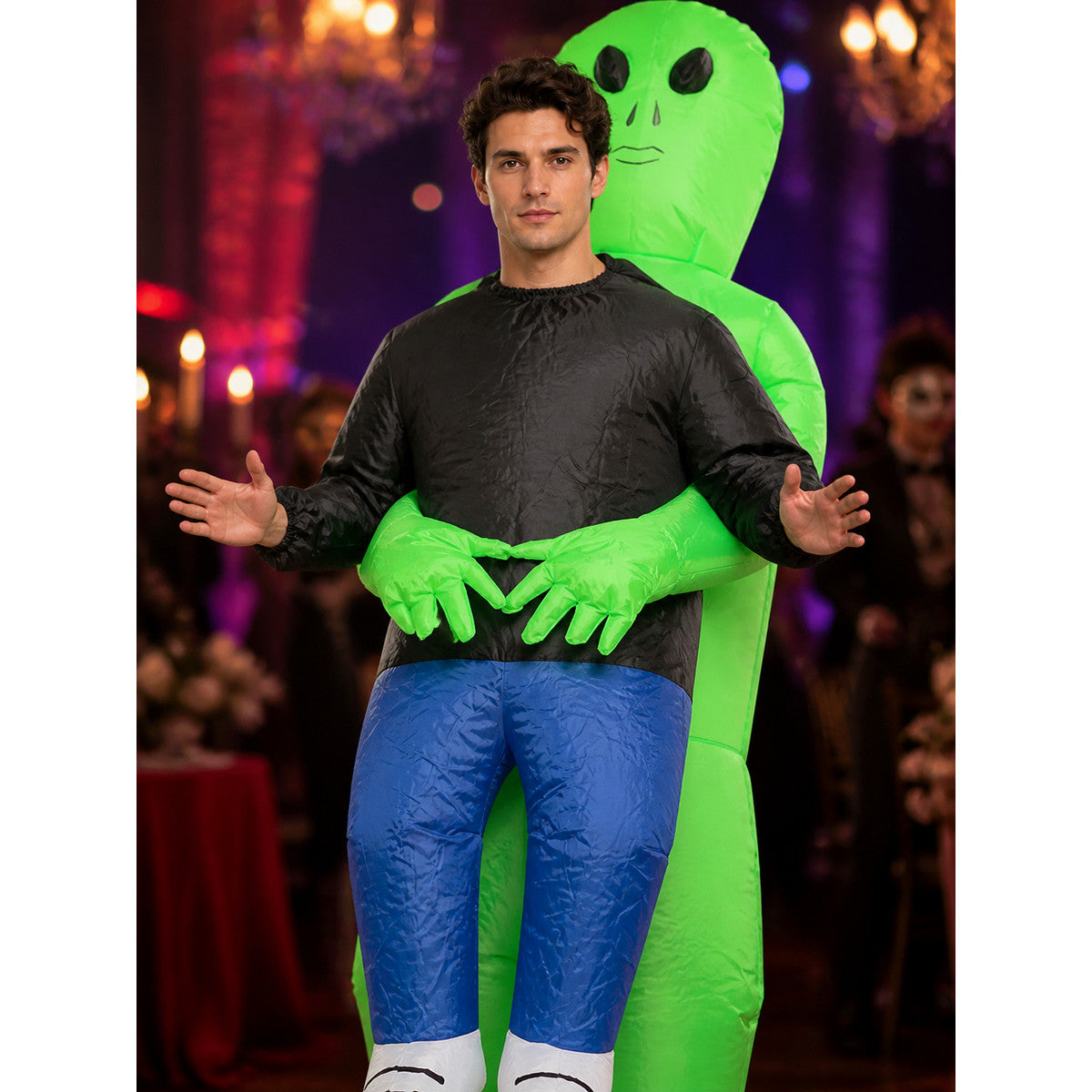 Unisex Inflatable Alien Costume with Long Green Arms, Funny Halloween Christmas on-model view