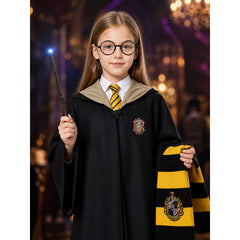 Wizard Robe Costume Set with Striped Scarf, Tie, Glasses and Wand