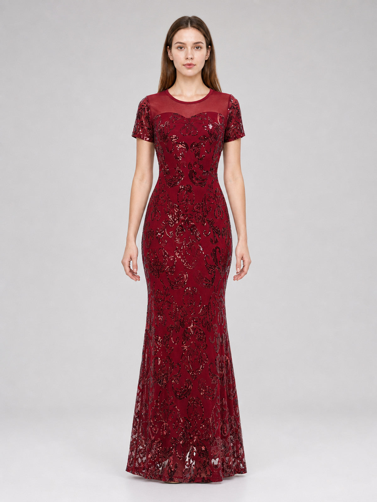 Long Evening Dress with Sequins and Beading front view