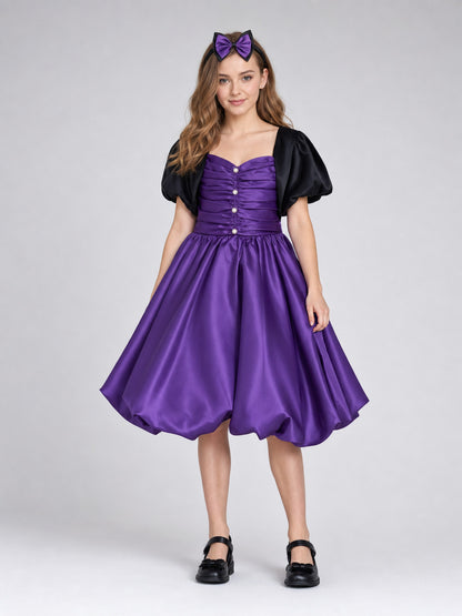 Pumpkin Dress for Girls for Halloween with Headband on-model view