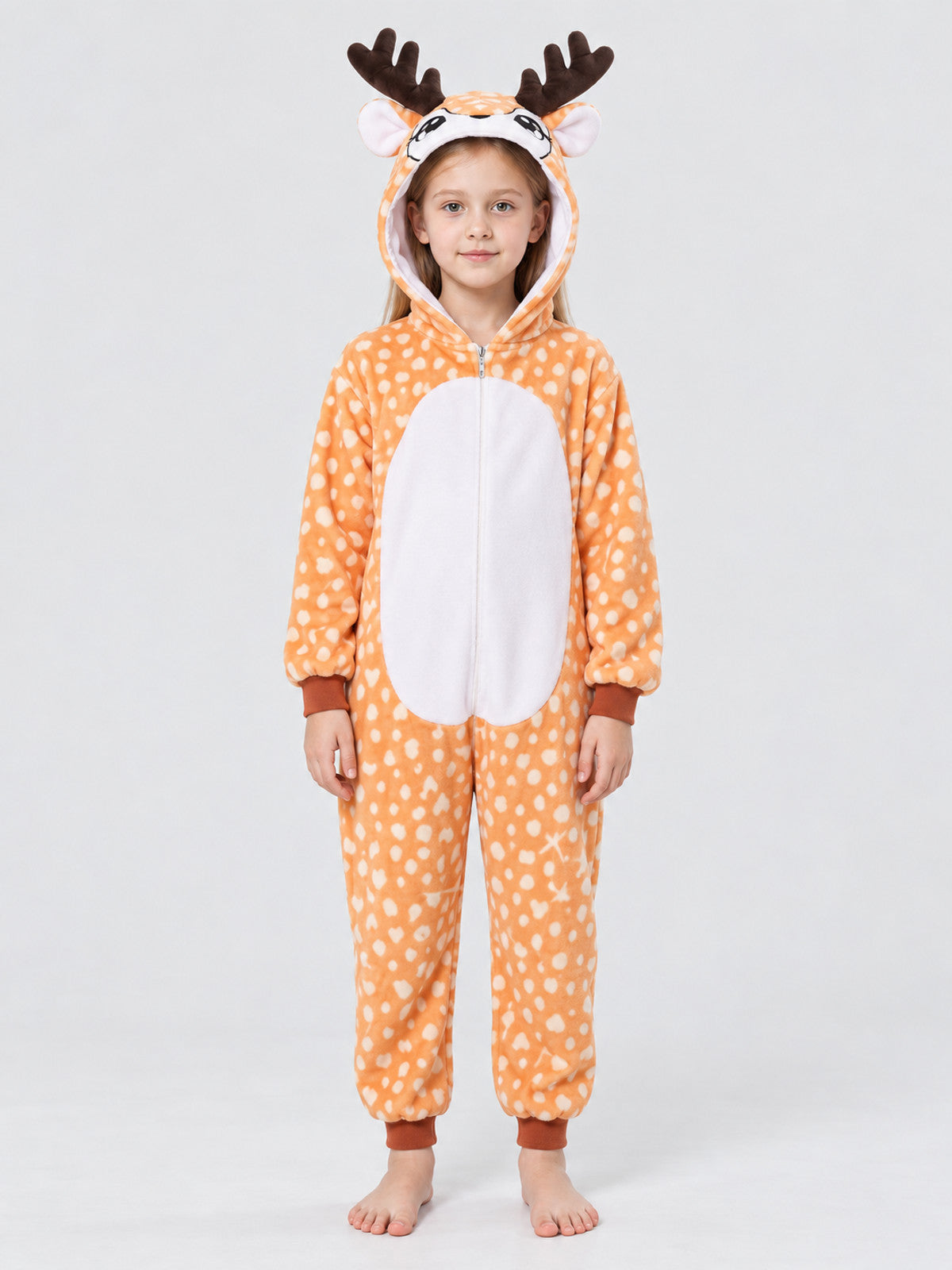 Kids' Hooded Pajama Jumpsuit with Ears and Antlers