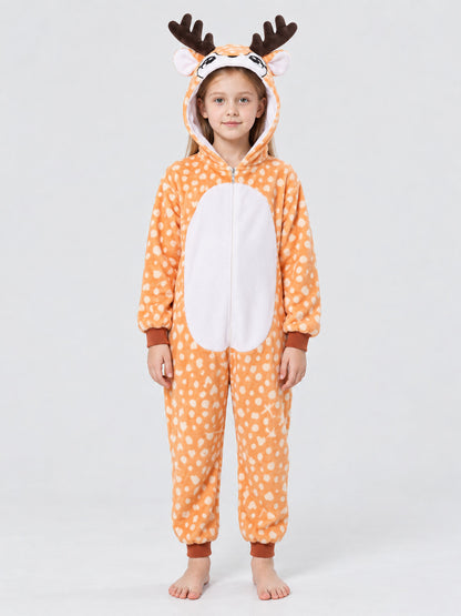 Kids' Hooded Pajama Jumpsuit with Ears and Antlers