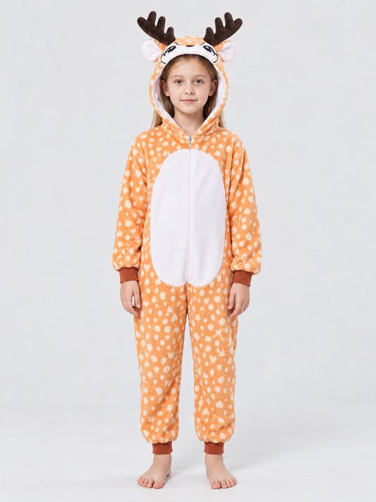 Kids' Hooded Pajama Jumpsuit with Ears and Antlers