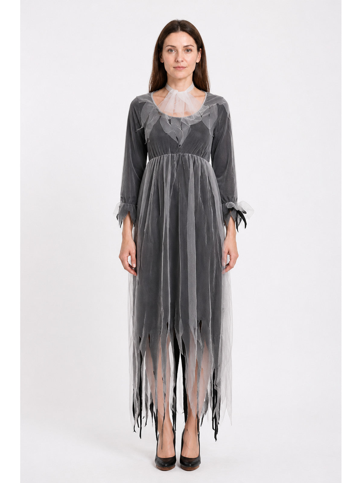 Ghost Bride Dress, Gray and Black, Long, Ragged Hem main product view