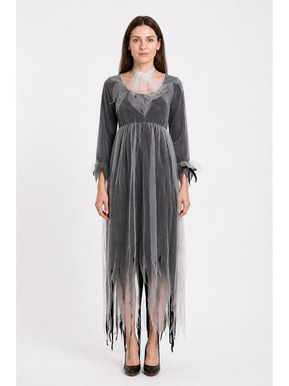 Ghost Bride Dress, Gray and Black, Long, Ragged Hem main product view