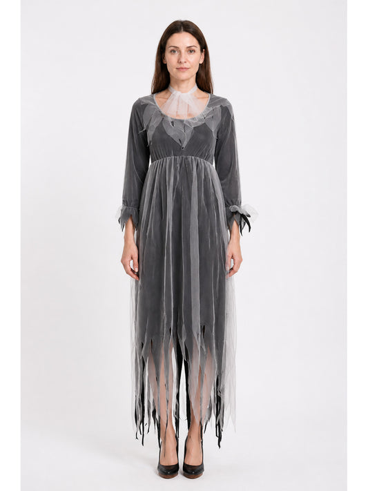 Ghost Bride Dress, Gray and Black, Long, Ragged Hem main product view
