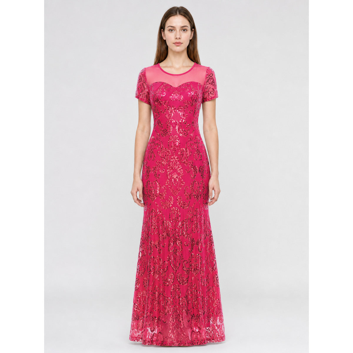 Long Sequin Evening Dress with Paisley Pattern